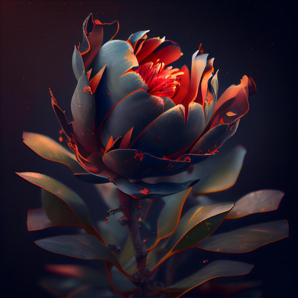 Beautiful peony flower on a dark background. 3d rendering, Image photo