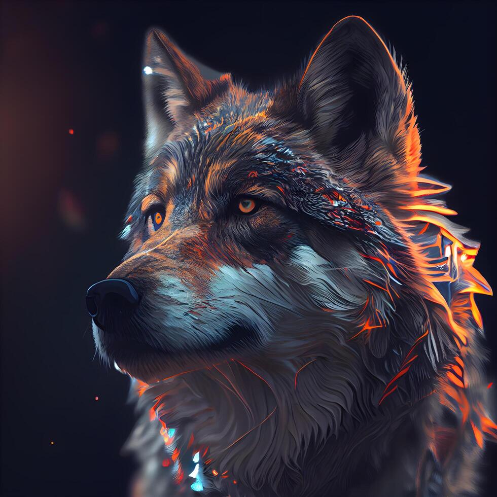 Portrait of a wolf on a black background. Digital painting., Image photo