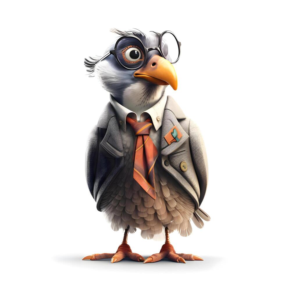 Funny bird with glasses and tie isolated on a white background., Image photo