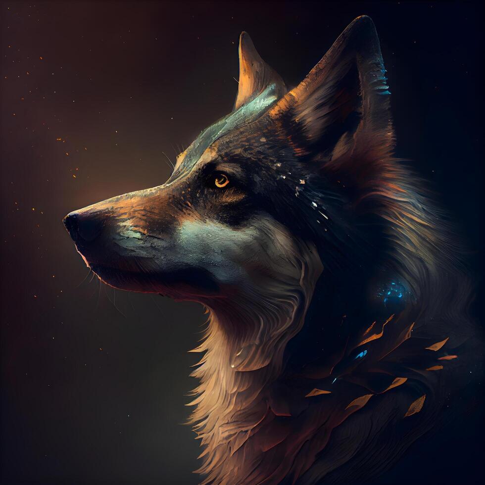 Portrait of a wolf. Digital painting. Artistic illustration., Image photo