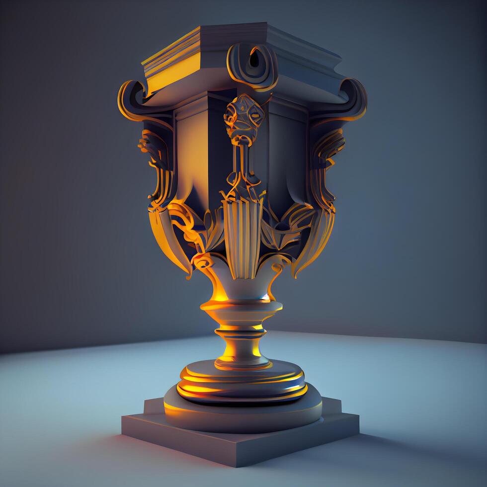 Trophy cup, 3d render, blue background, front view, Image photo