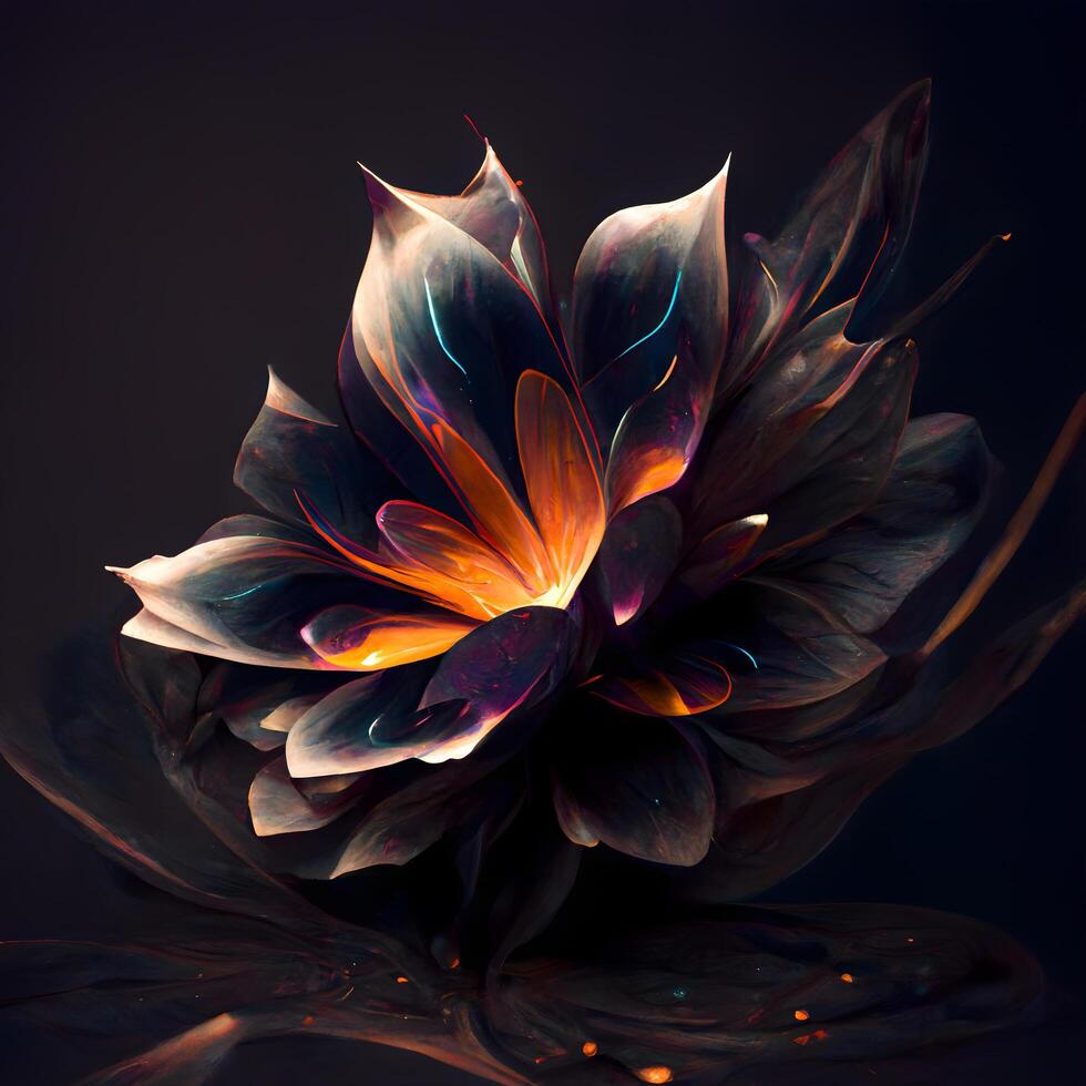 Beautiful water lily flower on black background. Digital art., Image photo