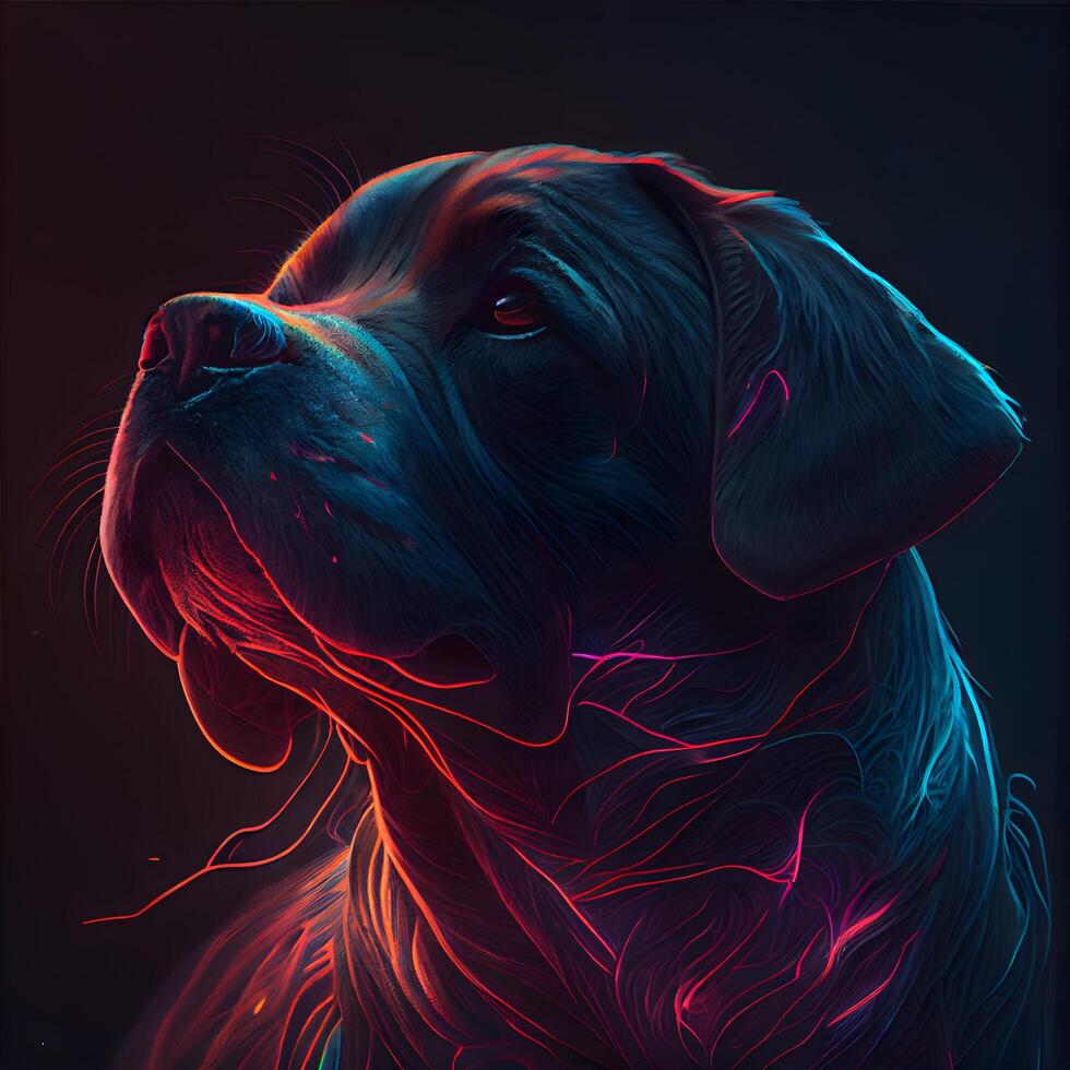 Digital Illustration of a Labrador Retriever with Colored Light, Image photo
