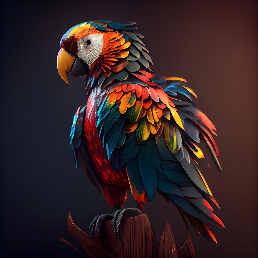 Colorful macaw parrot isolated on dark background. 3d illustration, Image photo