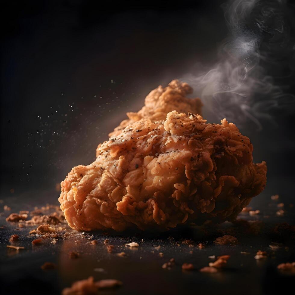 Fried chicken on a black background with splashes of water., Image photo