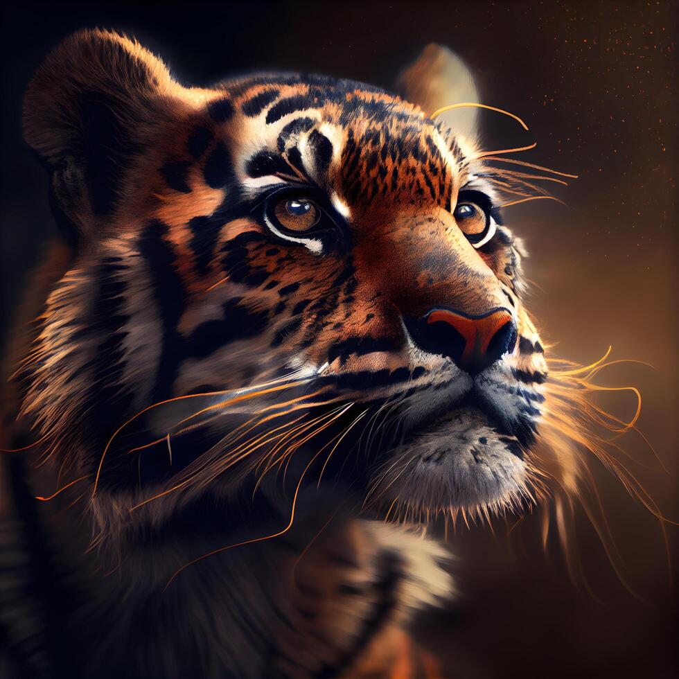 Portrait of a tiger with a black background. Digital painting., Image photo