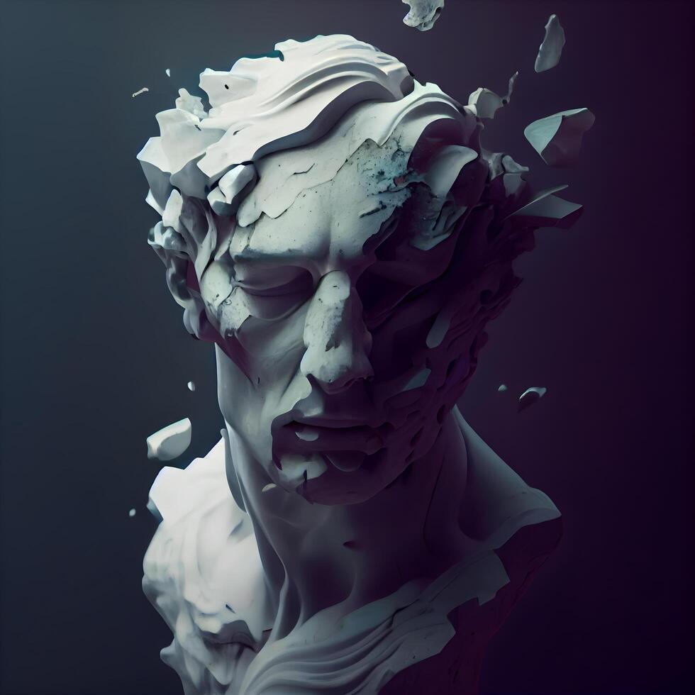 Broken ancient greek statue head falling in pieces. Broken marble  sculpture, cracking bust, concept of depression, memory loss, mentality  loss or illness. AI Generative 26844254 Stock Photo at Vecteezy