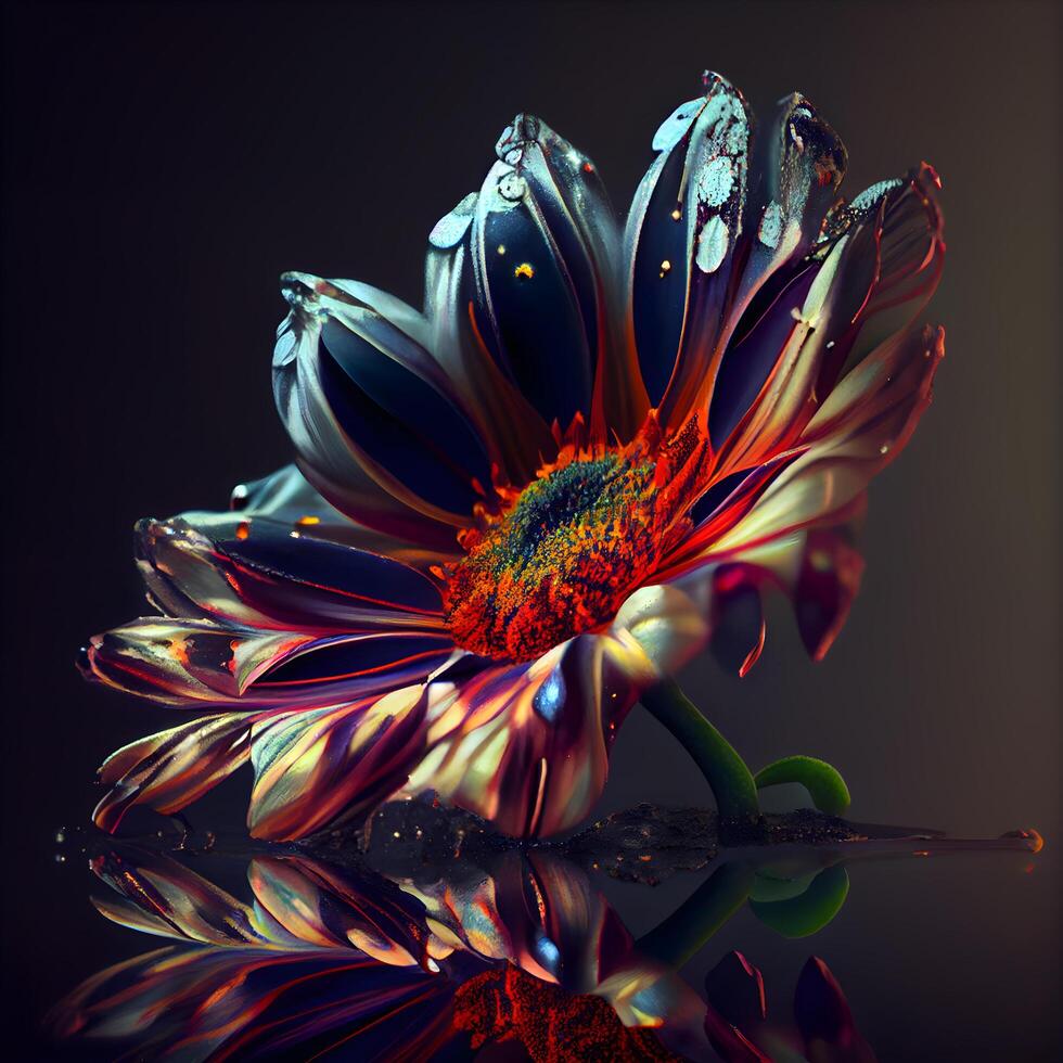 hermosa flor en un oscuro antecedentes. 3d representación, 3d ilustración., ai generativo imagen foto