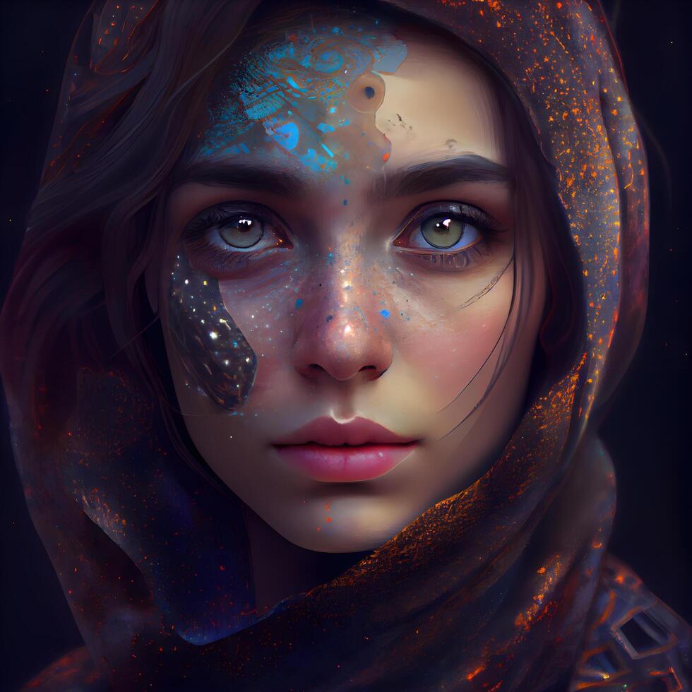 Portrait of a beautiful girl with a fantasy make up., Image photo