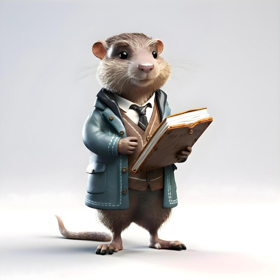 funny cartoon monkey with a book and glasses. 3d illustration, Image photo