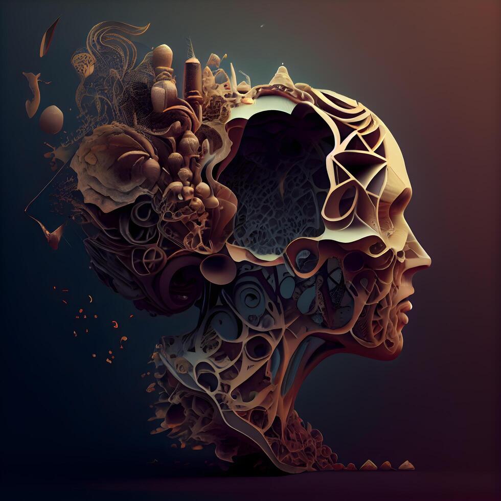 Human head made of abstract elements. 3D rendering. Computer digital drawing., Image photo