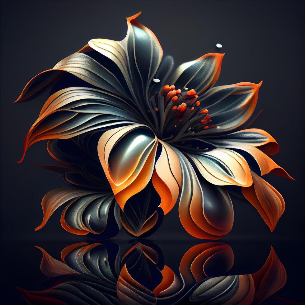 Abstract flower with reflection on black background. 3d render illustration., Image photo