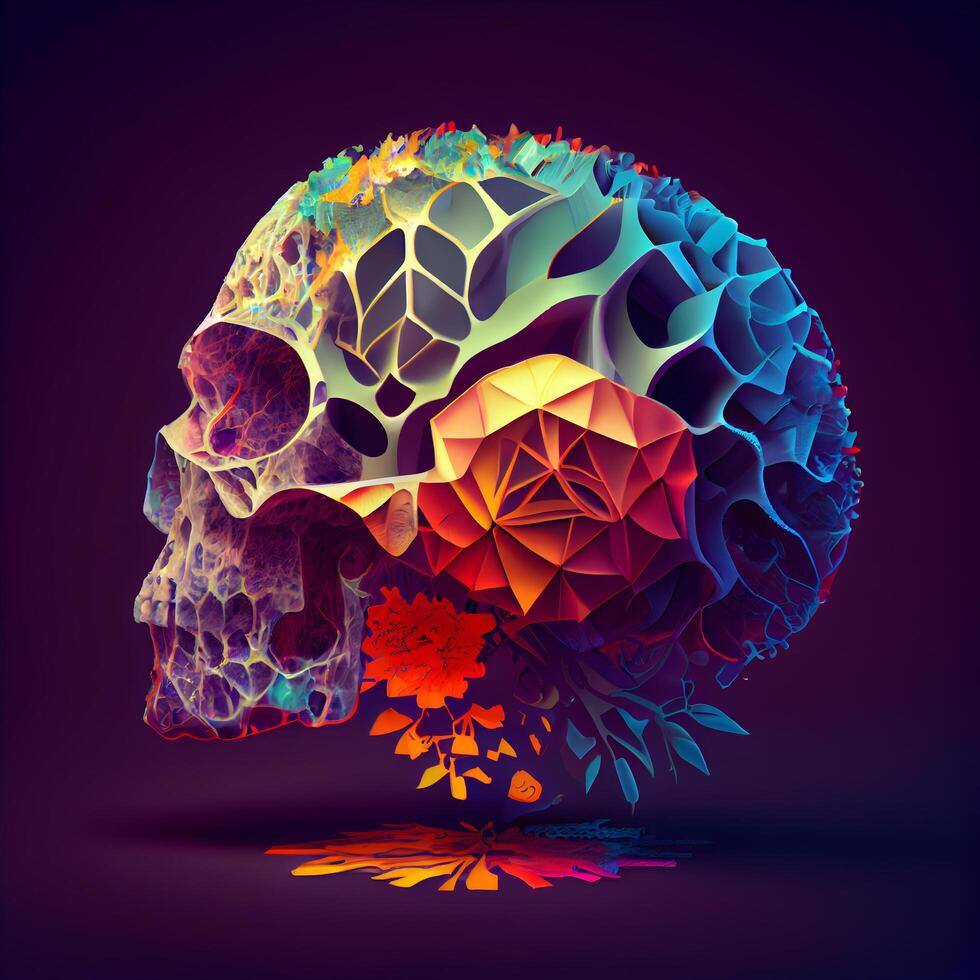 Abstract polygonal human skull on dark background. illustration., Image photo