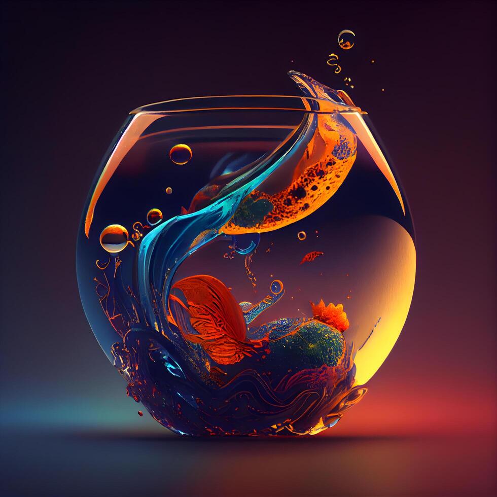 3d illustration of goldfish swimming in a fishbowl with water, Image photo
