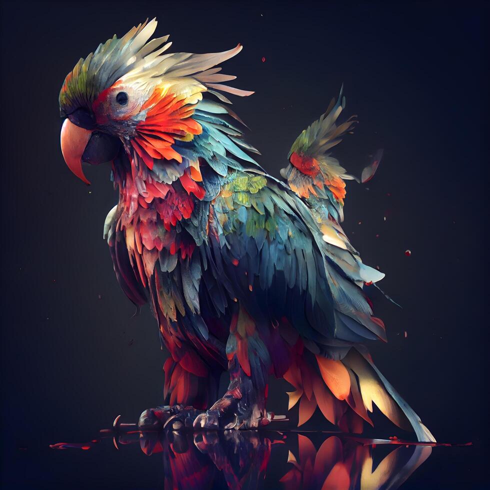 Colorful macaw parrot isolated on black background. illustration., Image photo