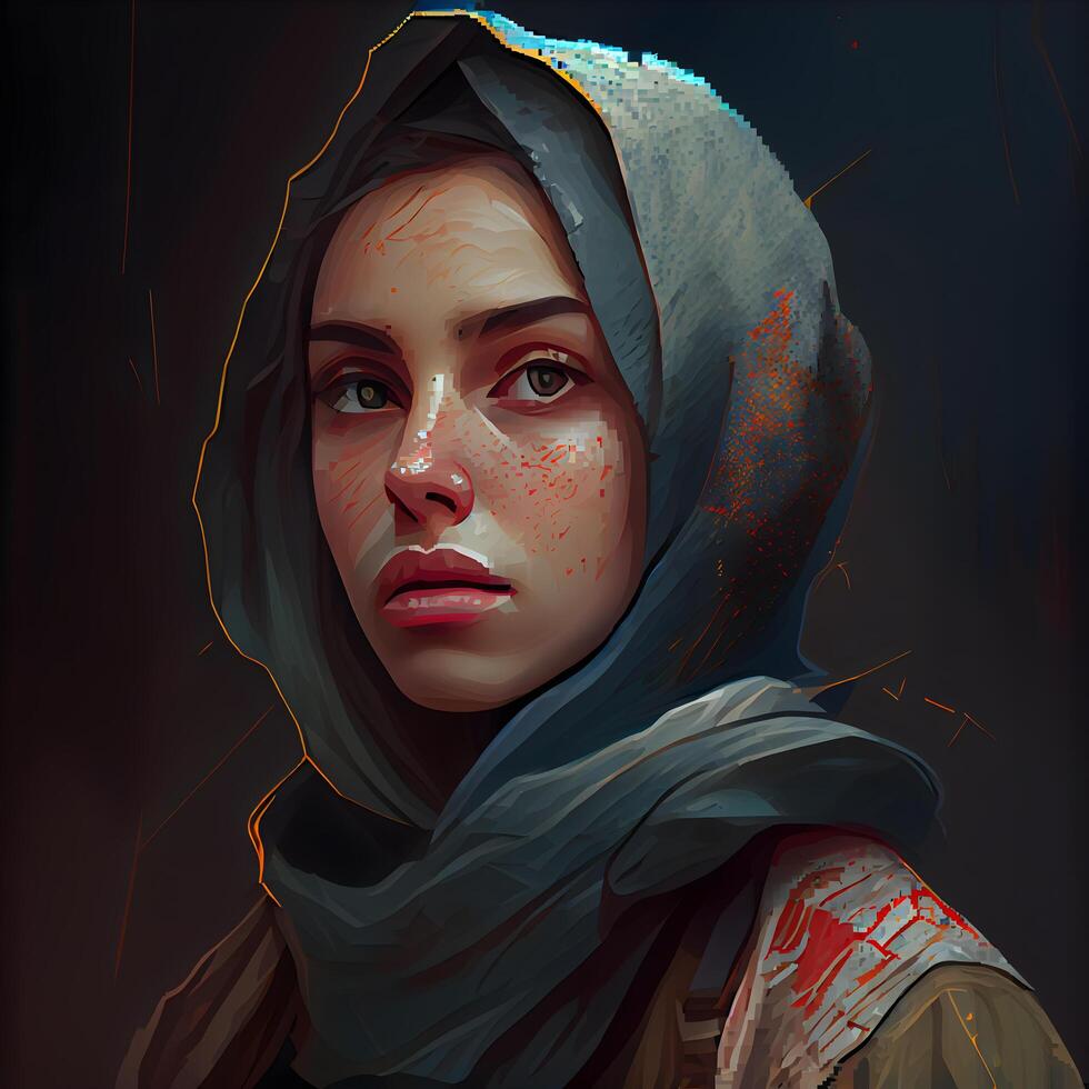 A portrait of a beautiful girl with a scarf on her head., Image photo