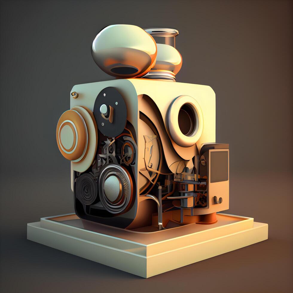 3d illustration of old-fashioned movie camera with speaker and speakers, Image photo