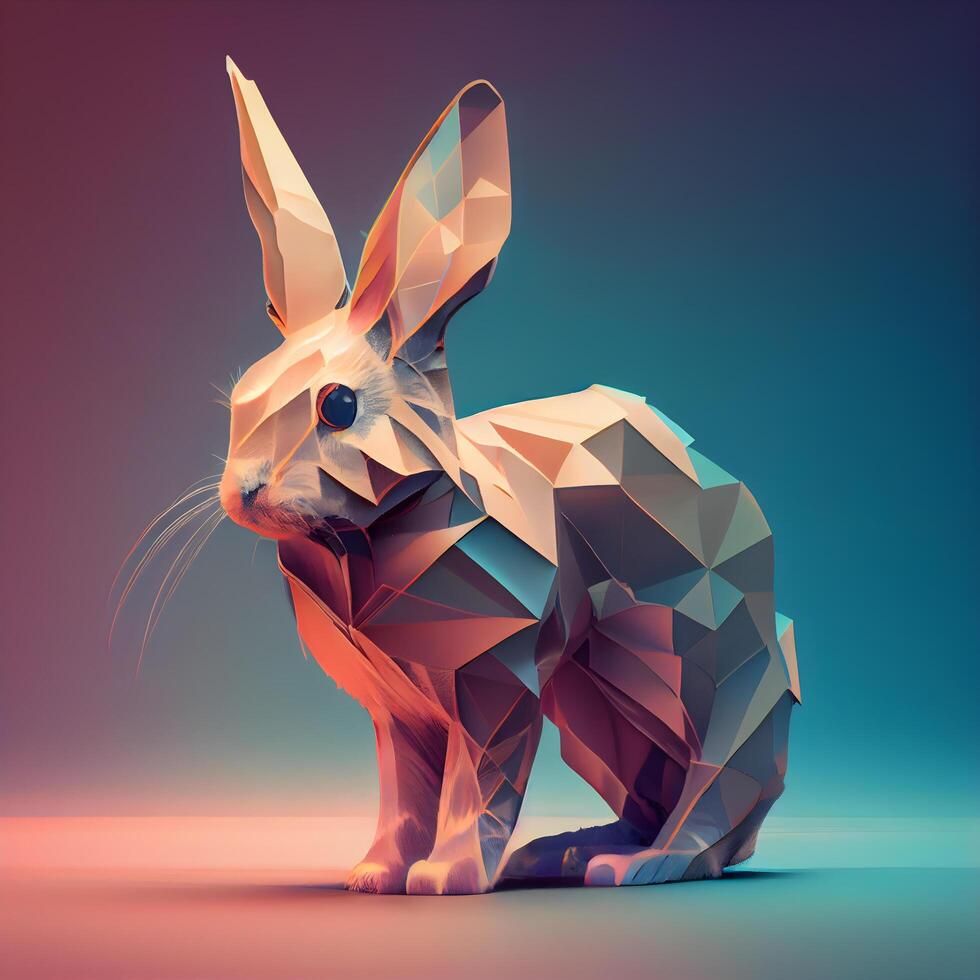 Polygonal rabbit, low poly style, 3d render illustration, Image photo