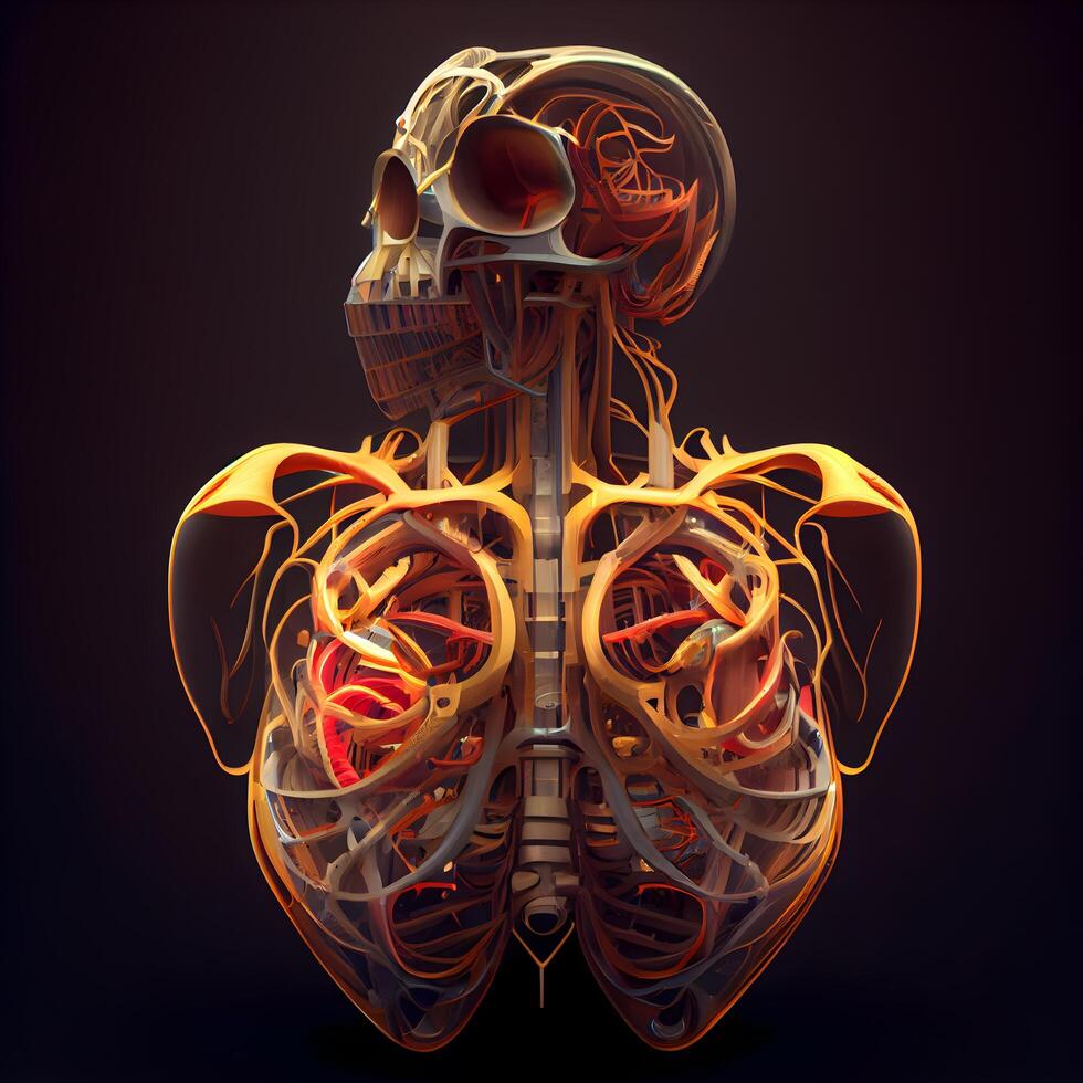 Human heart anatomy in black background. 3D illustration. 3D rendering., Image photo