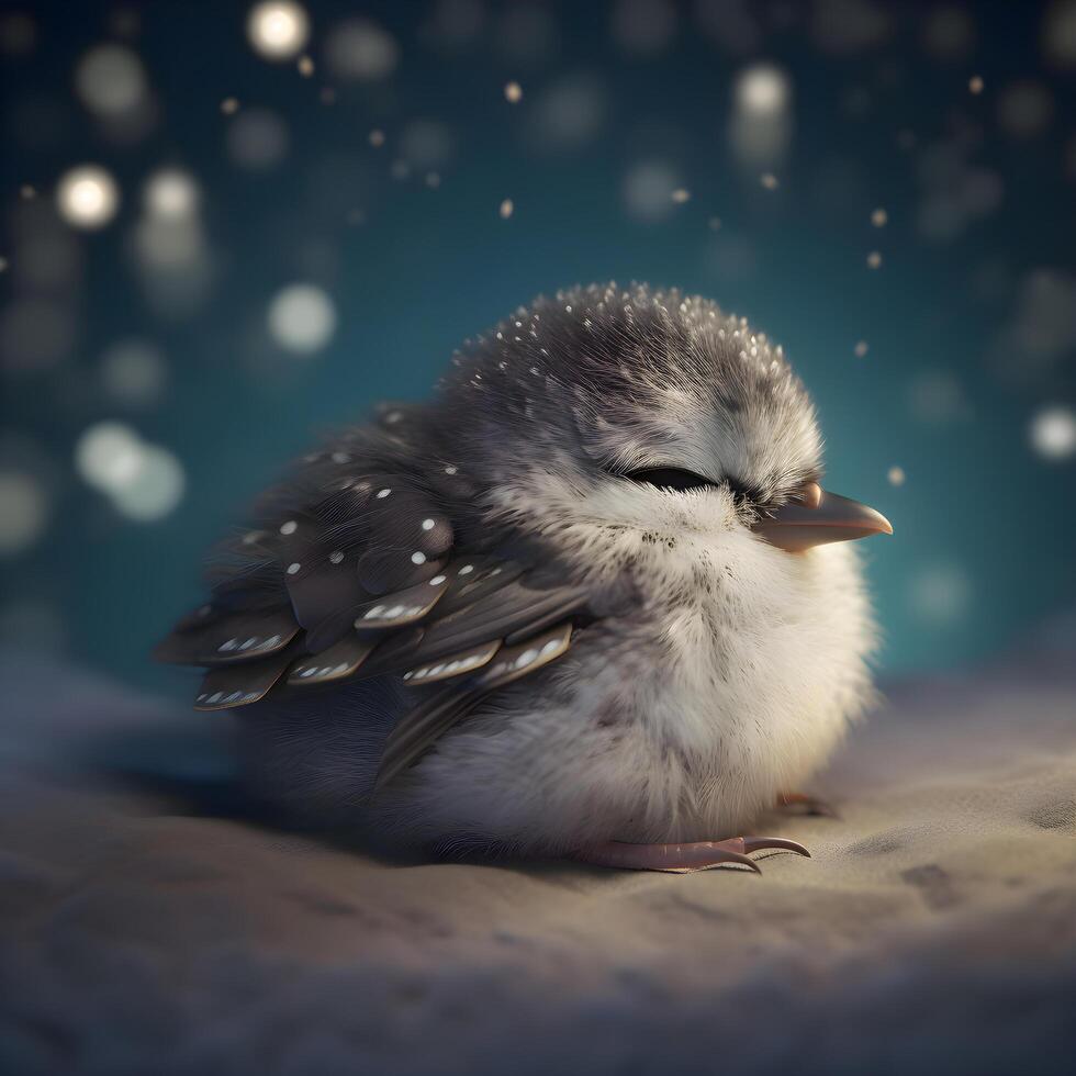 3d render of a cute little bird on a dark background., Image photo