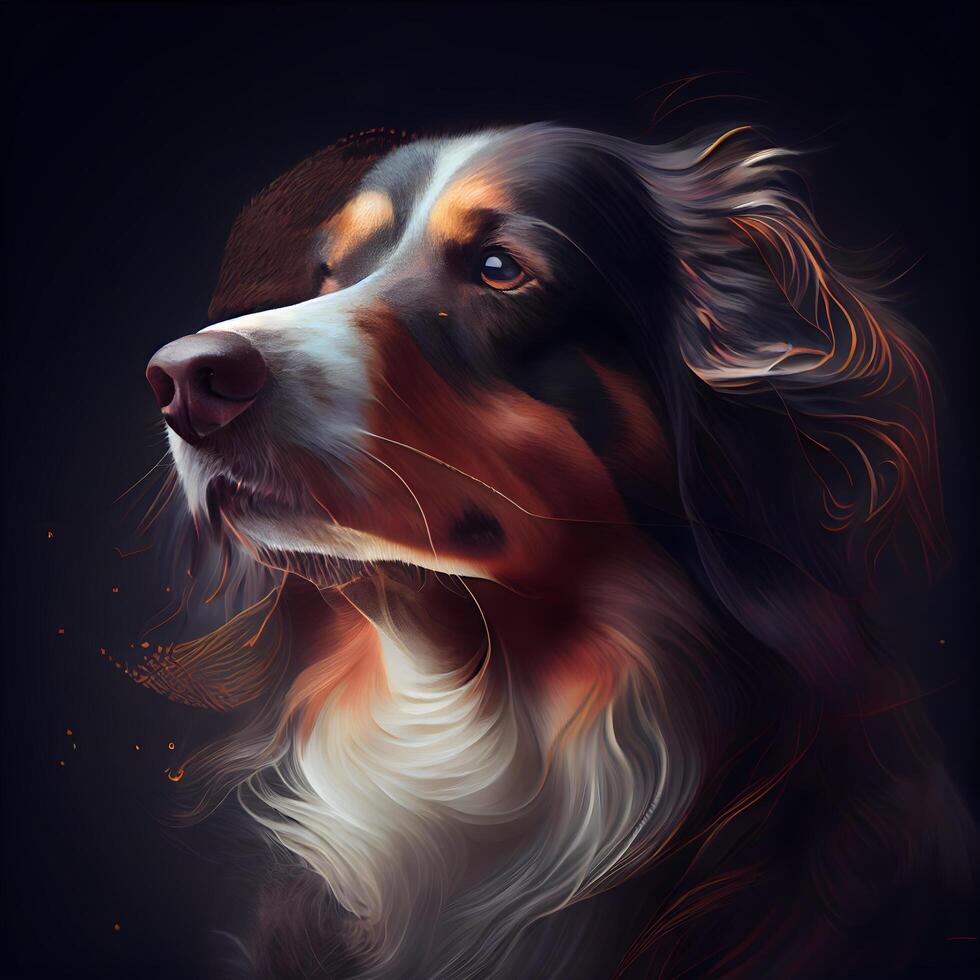 Portrait of a beautiful Australian Shepherd dog. Digital painting on black background., Image photo