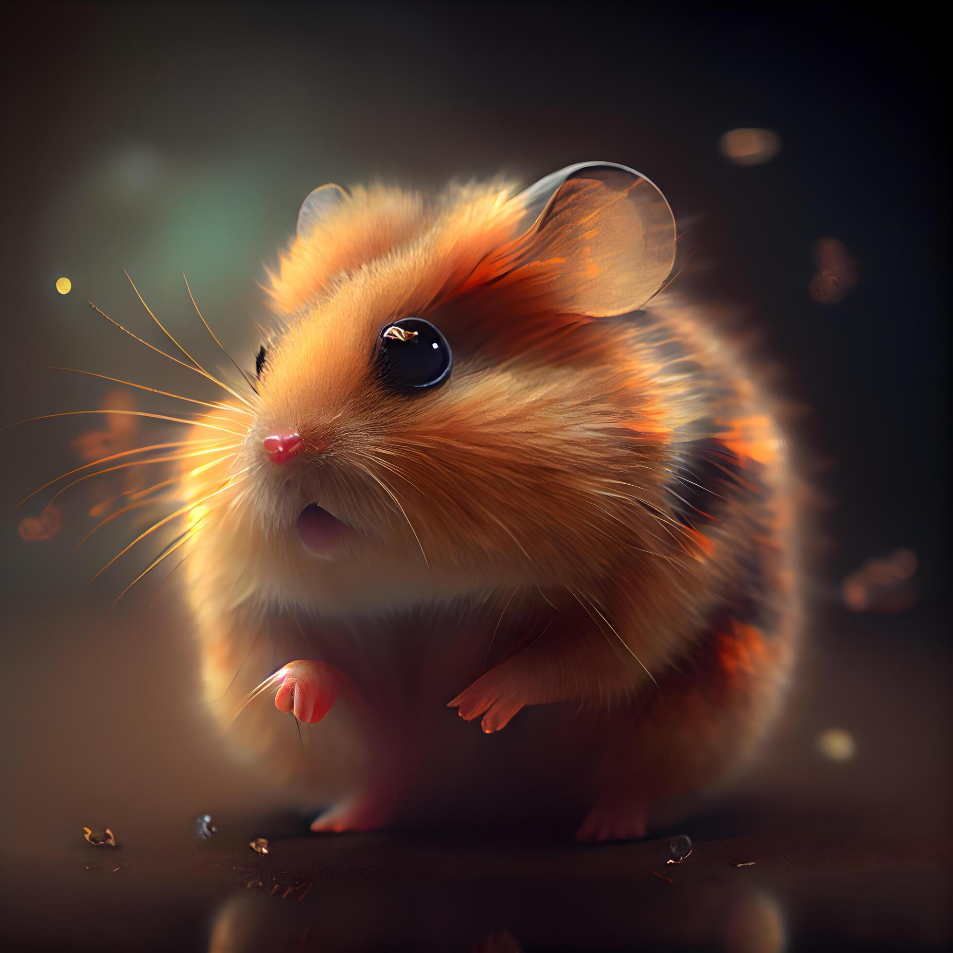 Hamster on a dark background. 3d rendering. Computer digital drawing