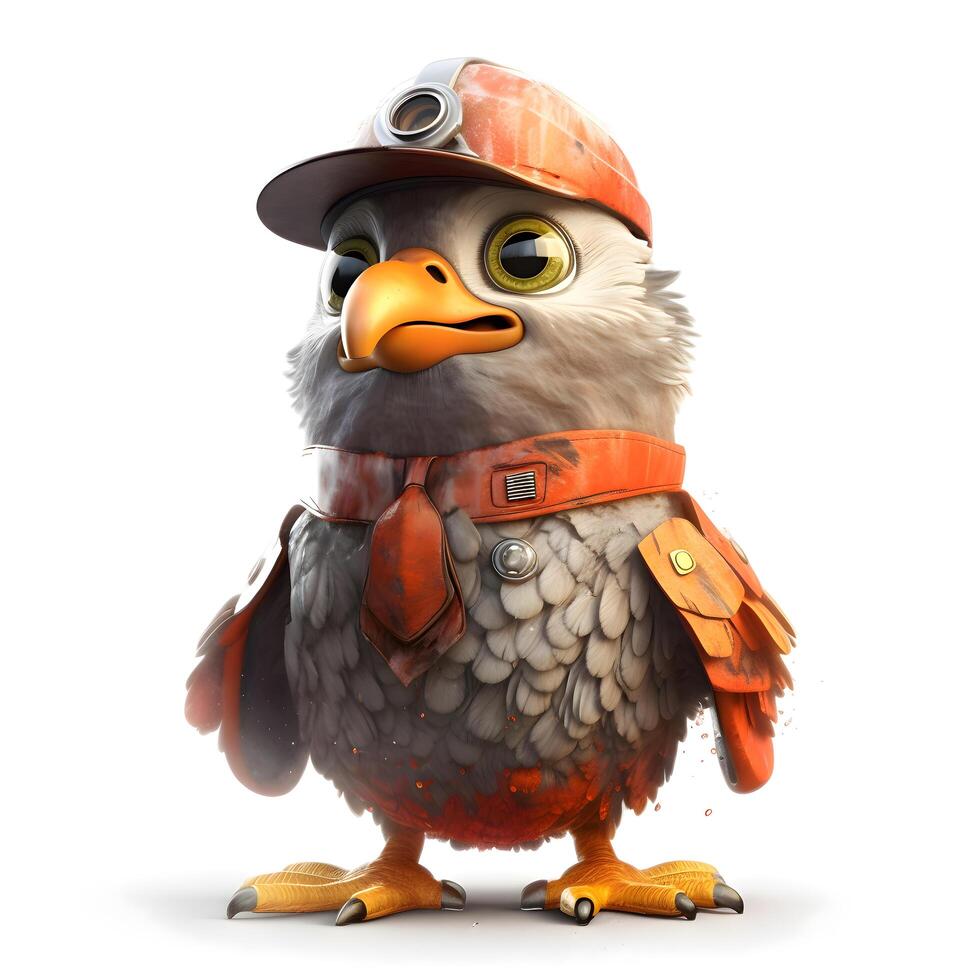 Cute owl in a construction helmet, 3d render, illustration, Image photo