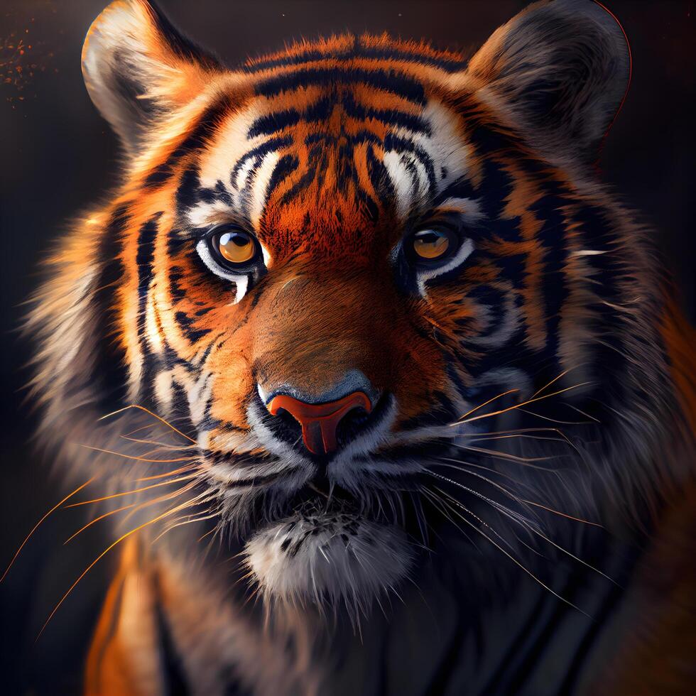 retrato de un Tigre en un oscuro antecedentes. digital cuadro., ai generativo imagen foto