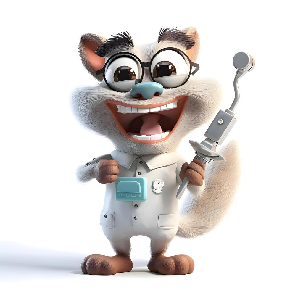 Cartoon character of a fox doctor with a stethoscope and a syringe, Image photo