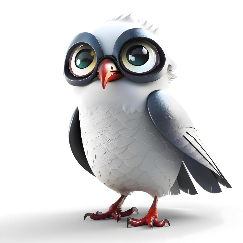 Cute owl with big eyes on white background. 3D rendering, Image photo