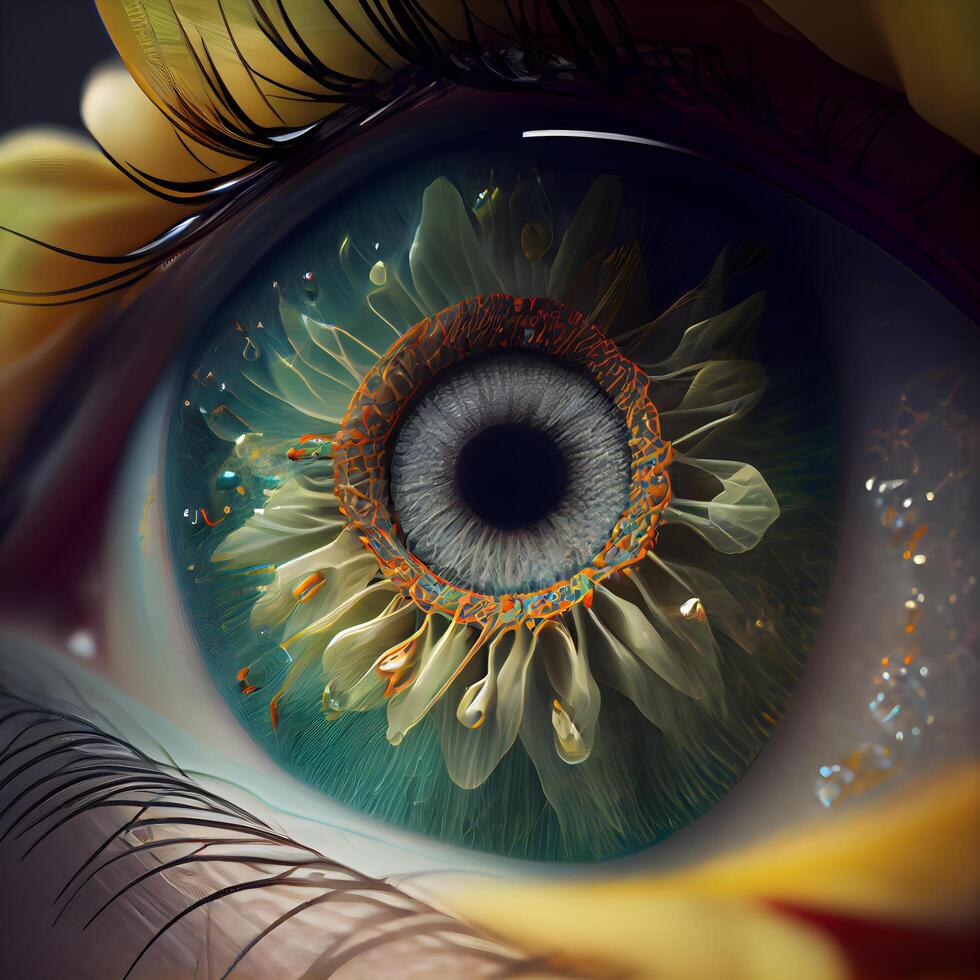 Macro view of human eye with iris. 3D rendering, Image photo