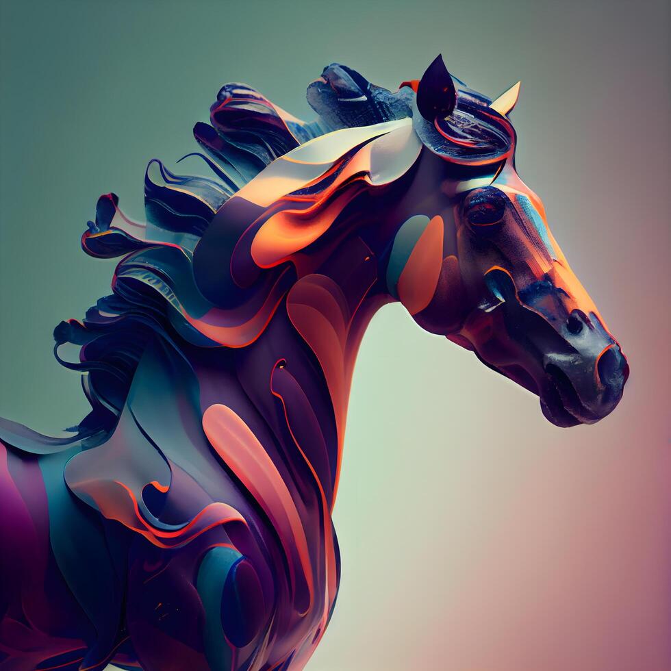 Horse head with abstract colorful background. 3d render illustration., Image photo