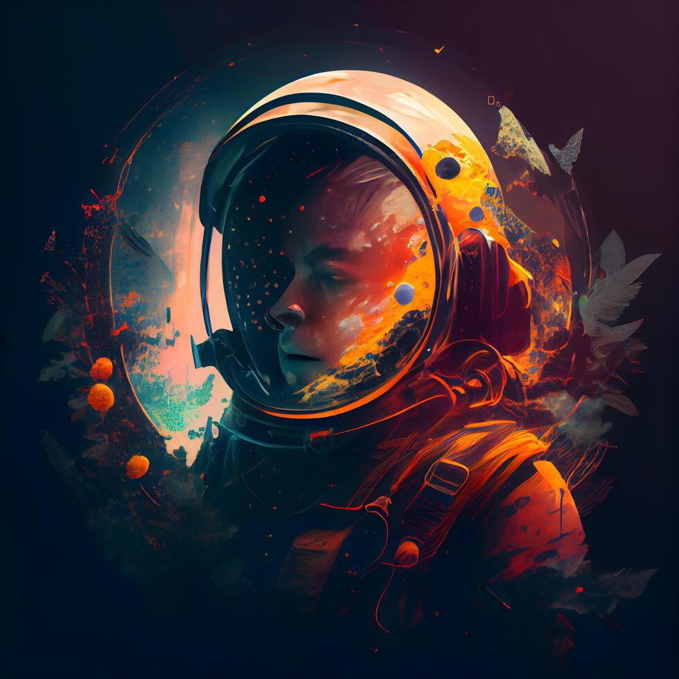 Astronaut in outer space. Fantasy illustration. Digital painting., Image photo