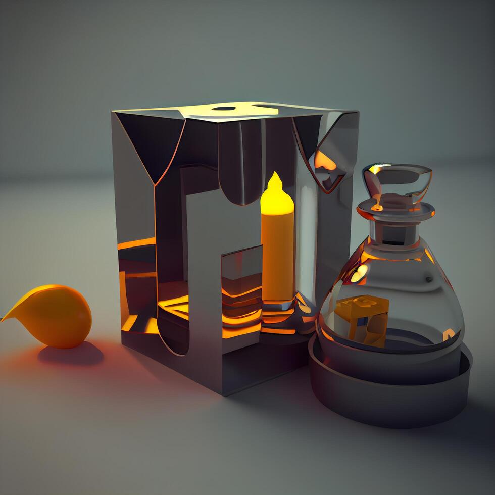 3d illustration of a magic potion with a bottle and a candle, Image photo