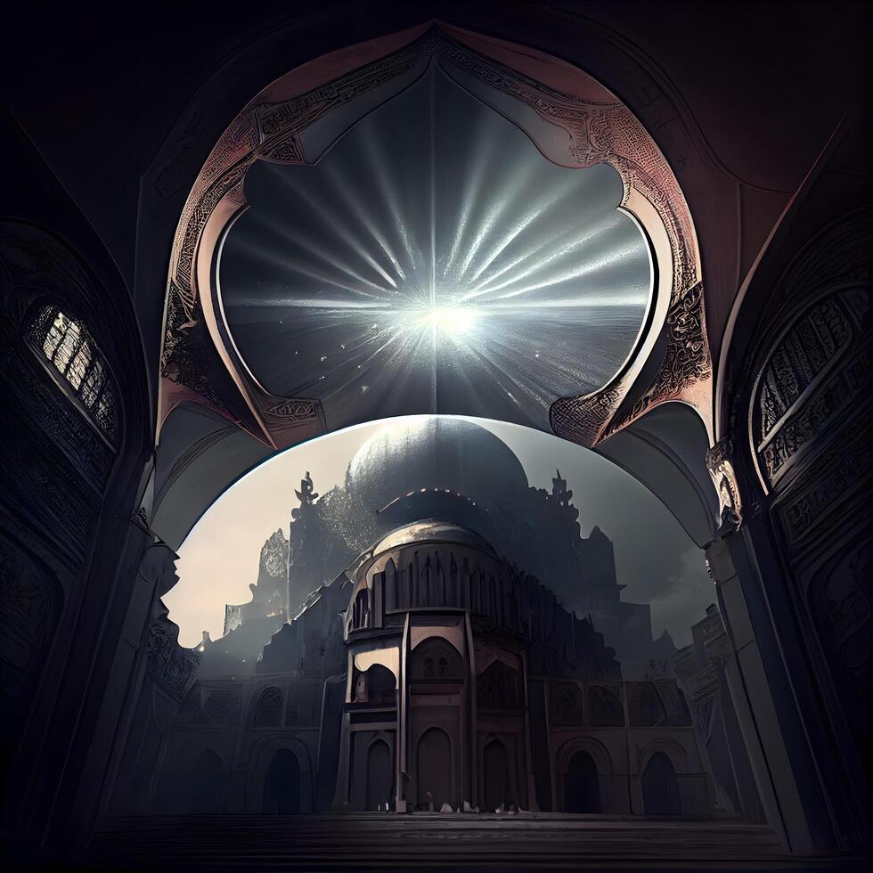 Mystical view of the dome of the mosque. 3D rendering, Image photo