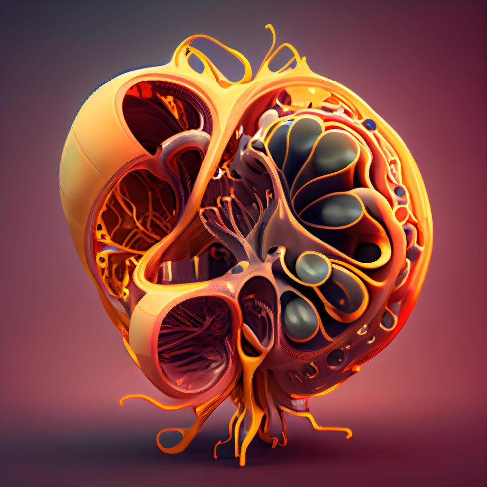humano corazón con sangre vasos 3d ilustración. Clásico estilo., ai generativo imagen foto