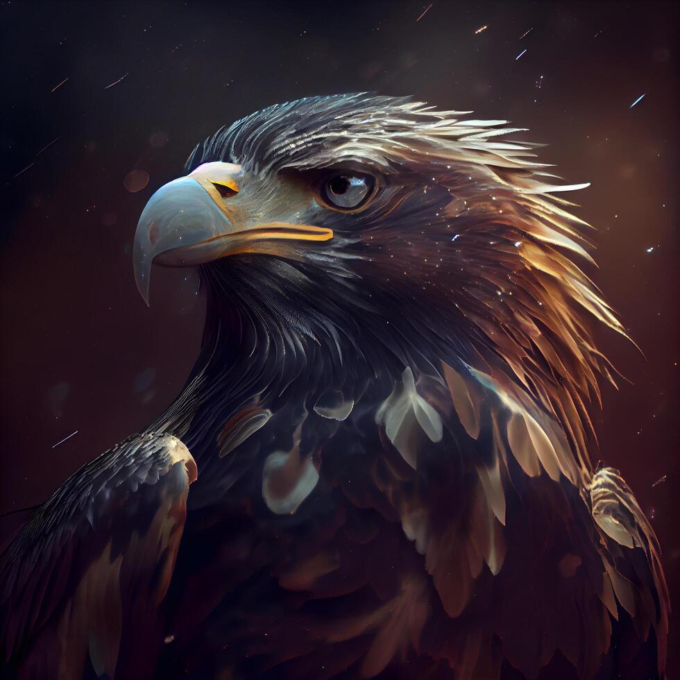 águila retrato en oscuro fondo, digital cuadro, 3d ilustración, ai generativo imagen foto