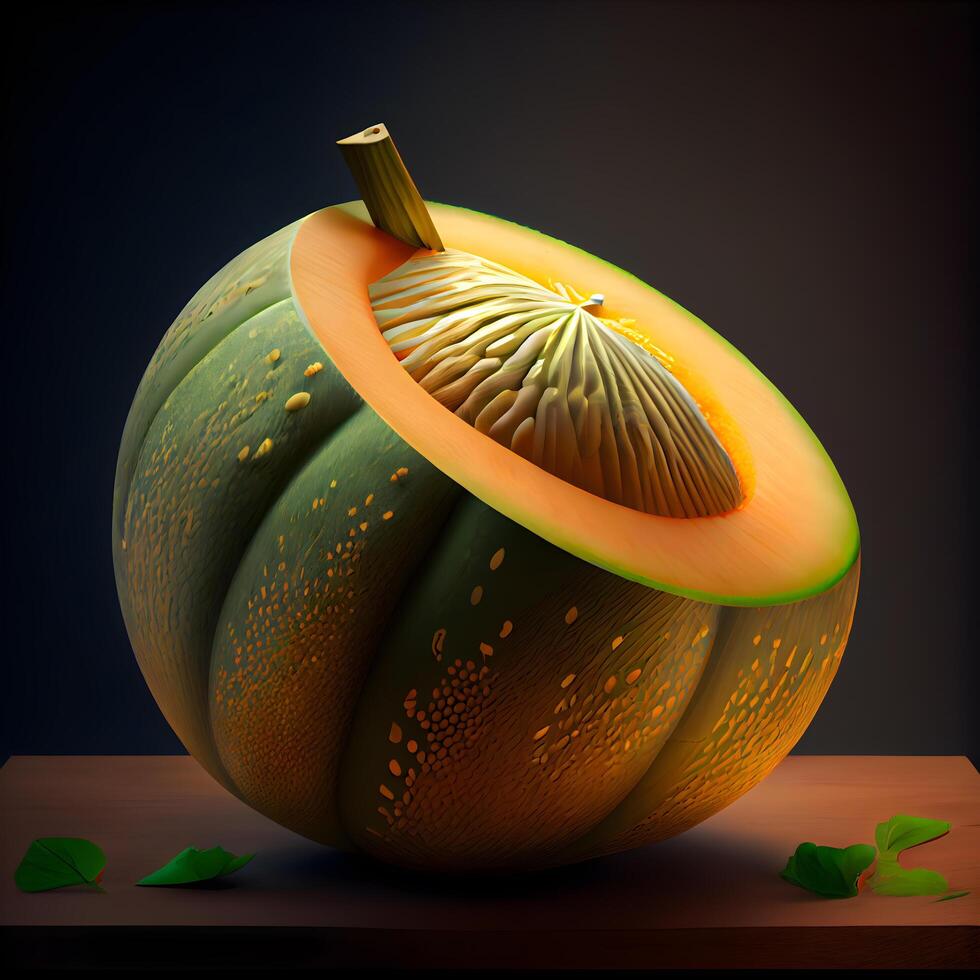 Melon on a wooden board. illustration. Eps 10., Image photo