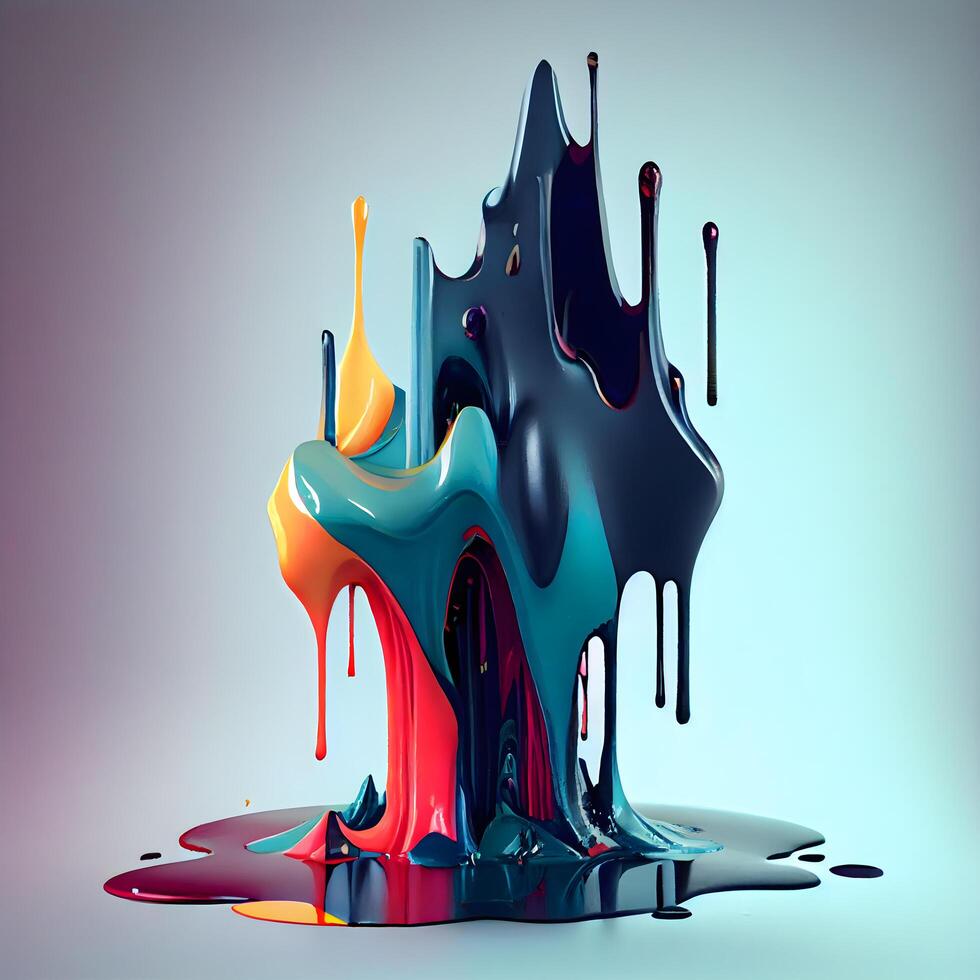 Colorful paint dripping on a gray background. 3d rendering., Image photo