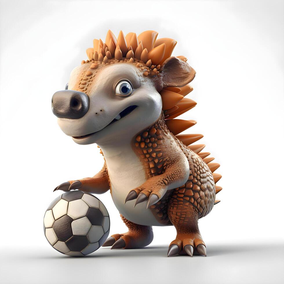 3D rendering of a cute cartoon fox with a baseball ball., Image photo