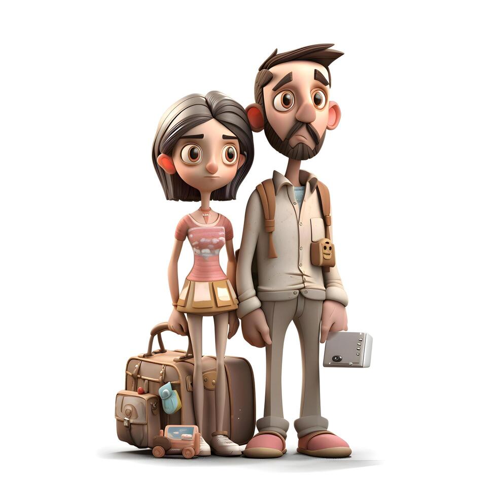 Couple of travelers with backpacks, isolated on white background., Image photo