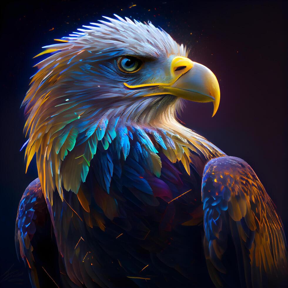 Eagle portrait on a dark background. Digital painting. 3d rendering, Image photo