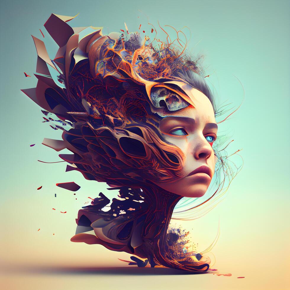 3d illustration of a beautiful girl with creative hairstyle. Beauty, fashion., Image photo