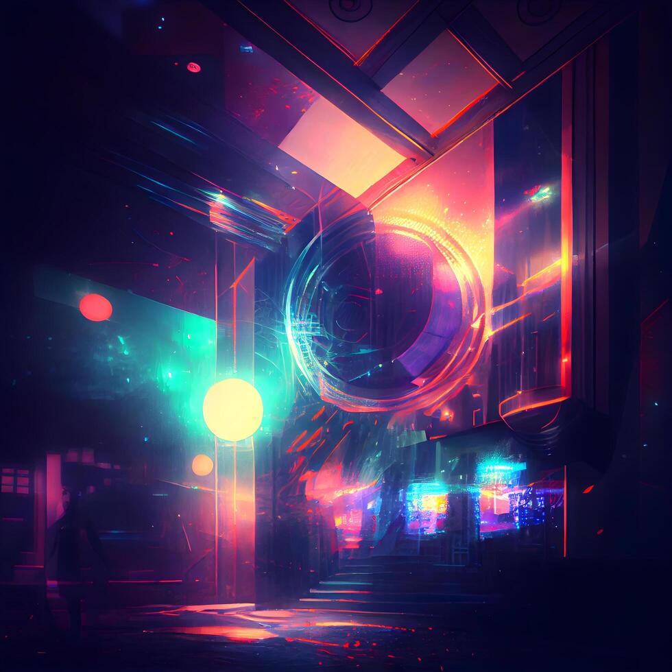 abstract scene of night club with neon lights,3d render, Image photo