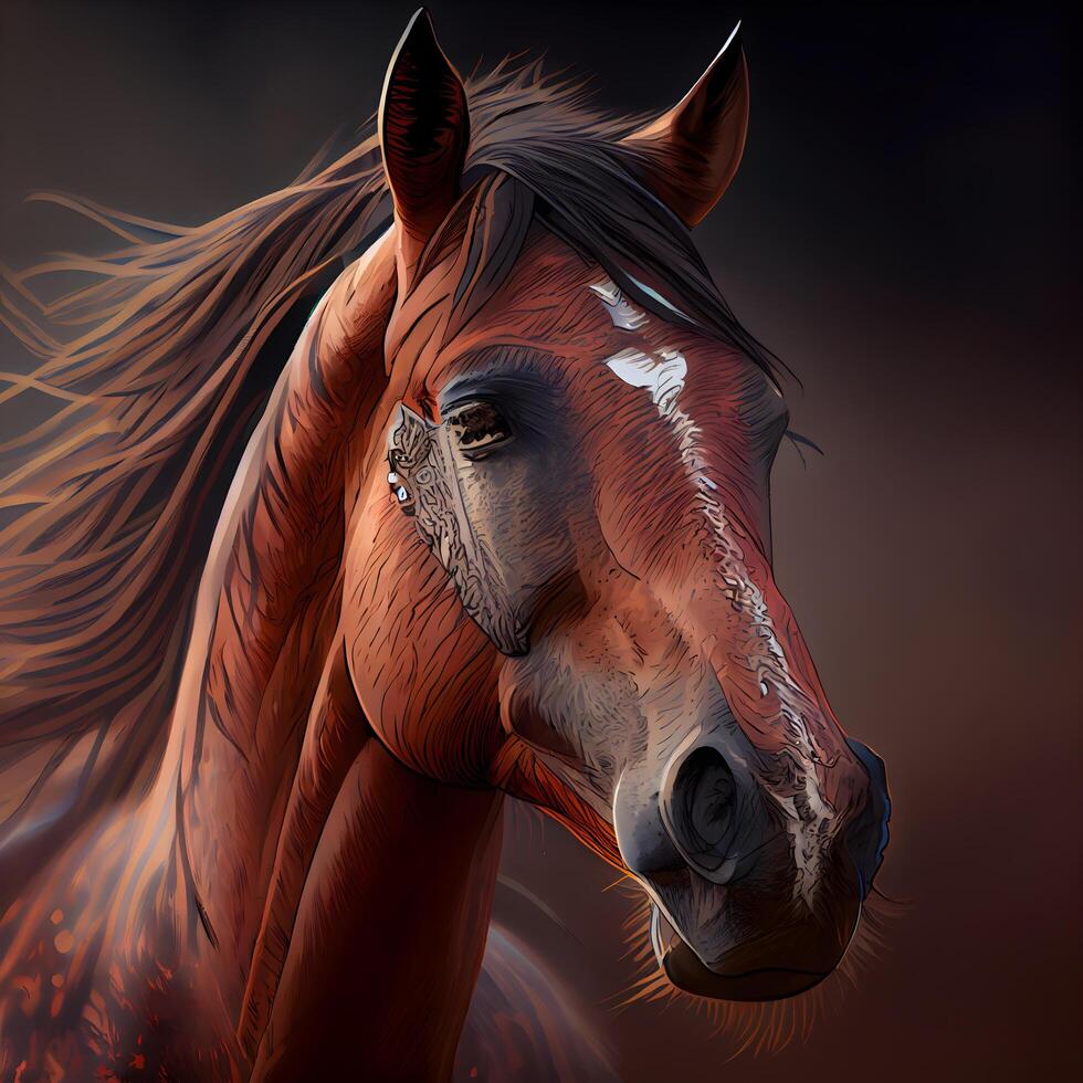 Beautiful horse portrait on a dark background. Digital art painting., Image photo
