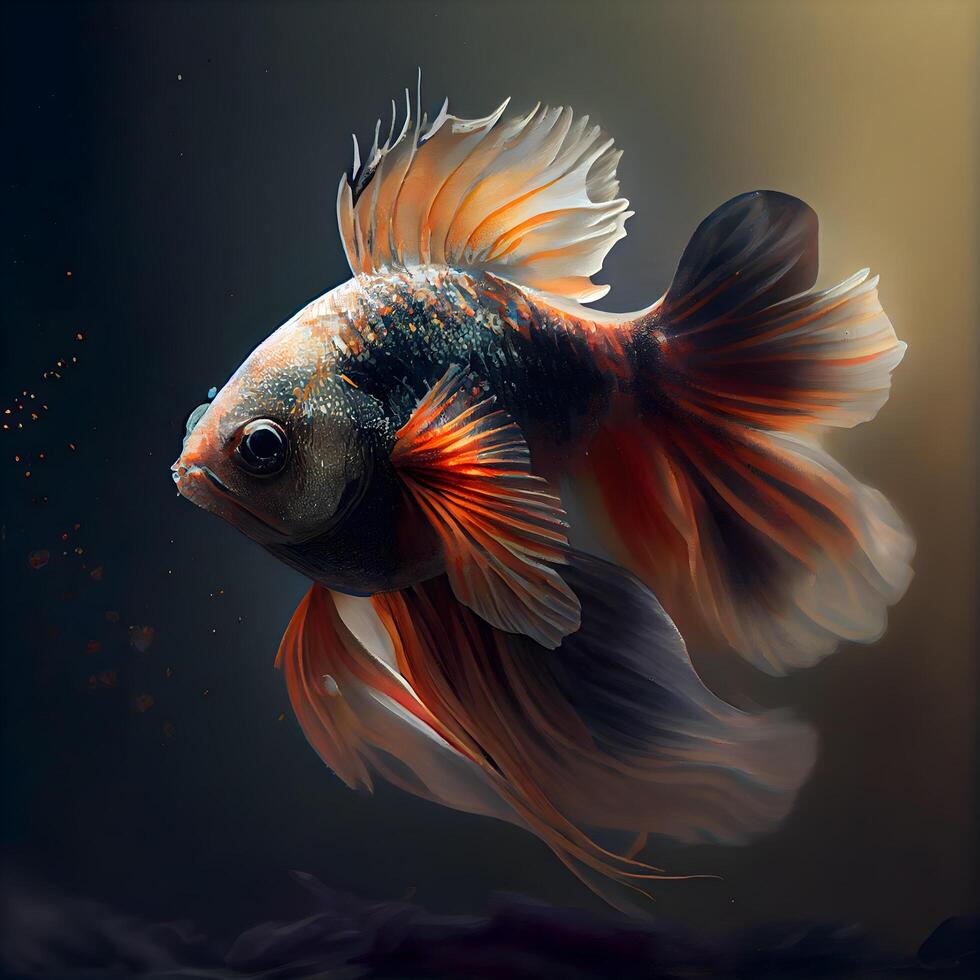 Capture the moving moment of yellow siamese fighting fish isolated on black background. betta fish., Image photo