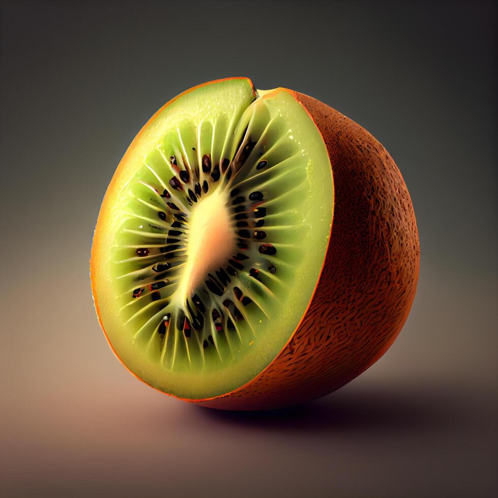 gracioso kiwi con ojos y boca, 3d ilustración, ai generativo imagen foto