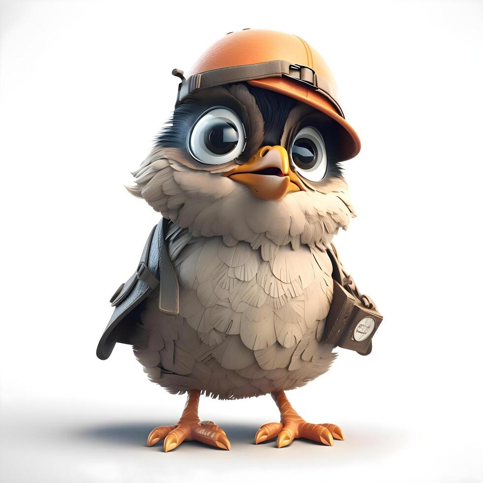 3D rendering of a little bird with a pilot hat and uniform, Image photo