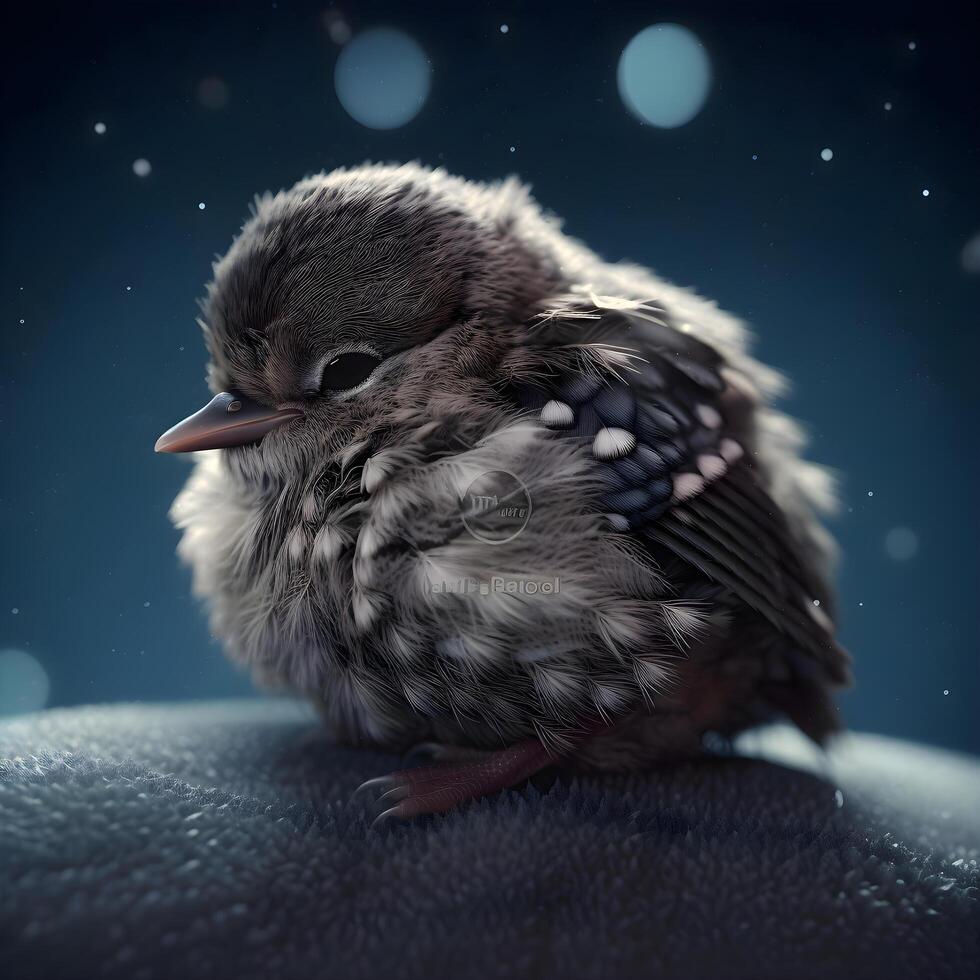 Bird on the background of the starry sky. 3d rendering, Image photo