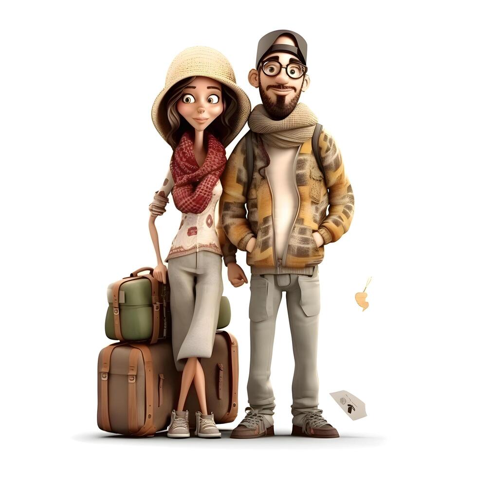 3D illustration of a couple looking at a map in the town, Image photo